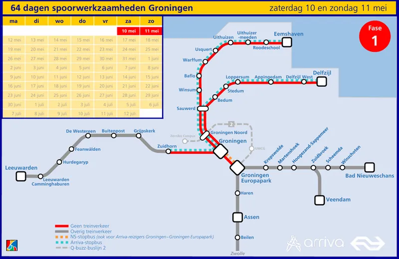 werkzaamheden groningen 10-11 mei
