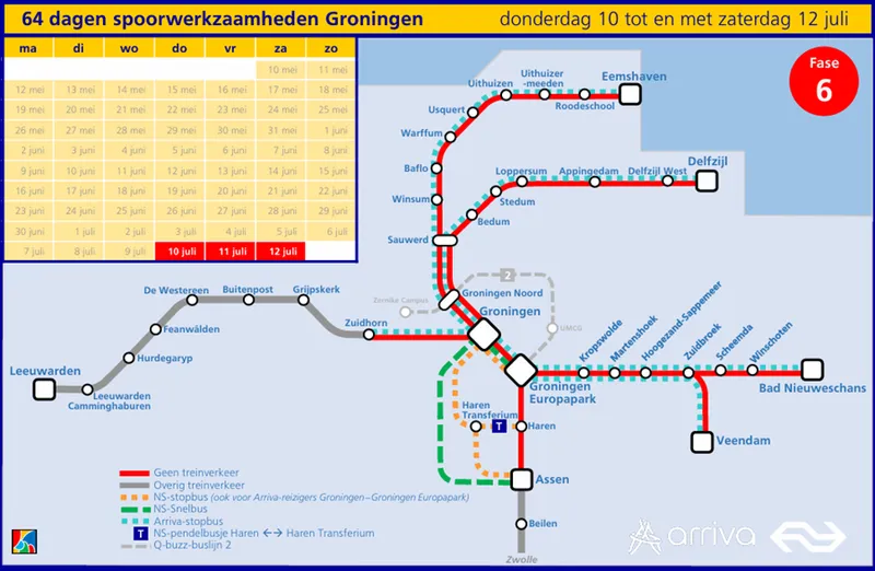 werkzaamheden groningen 10-12 jul