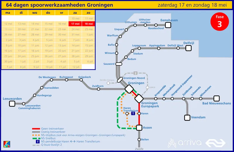 werkzaamheden groningen 17-18 mei
